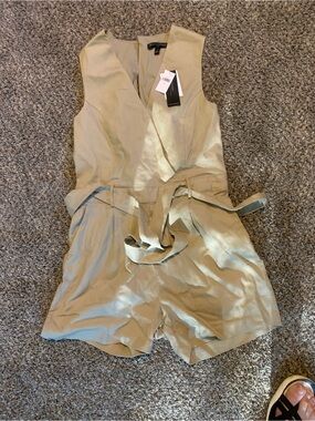 Banana Republic Sleeveless Satin-Look Taupe Romper with Tie Waist